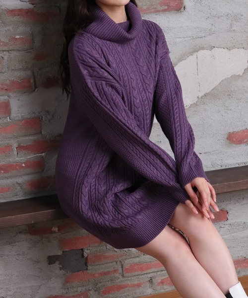 Honeys(ハニーズ)の「オフタートルワンピース(ワンピース・レディース・アイボリー/ベージュ/パープル/ブルー・S/M/L)」の12枚目の写真