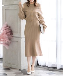 Julia Boutique | 2点セット・バルーンスリーブカーディガン+マーメイドワンピース/22548(ワンピース)