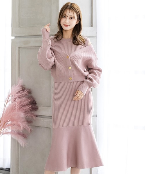 Julia Boutique(ジュリアブティック)の「2点セット・バルーンスリーブカーディガン+マーメイドワンピース/22548(ワンピース・レディース・グレー/オフホワイト/ベージュ/ブラック/ピンク・ONE)」の11枚目の写真