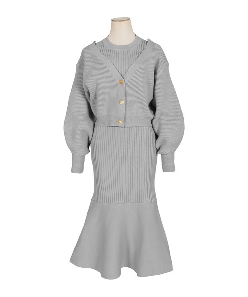 Julia Boutique(ジュリアブティック)の「2点セット・バルーンスリーブカーディガン+マーメイドワンピース/22548(ワンピース・レディース・グレー/オフホワイト/ベージュ/ブラック/ピンク・ONE)」の9枚目の写真