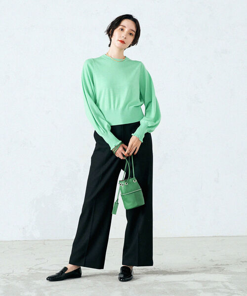 NOLLEY’S(ノーリーズ)の「《手洗い可能》袖口フリルプルオーバーニット(ニット/セーター・レディース・オフホワイト/イエロー/ネイビー/グリーン/ベビーピンク・38)」の11枚目の写真