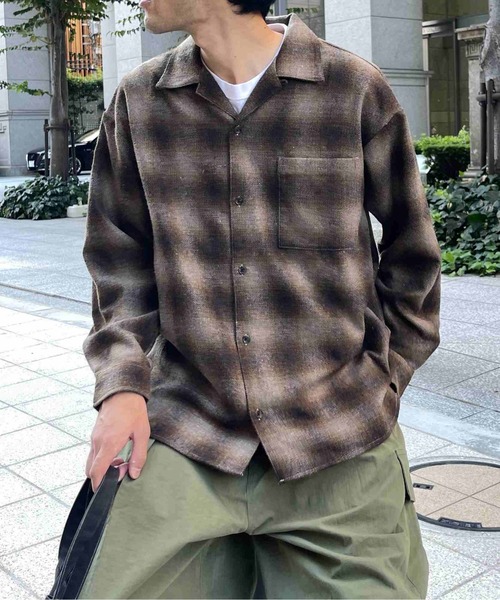 CPCM(シーピーシーエム)の「起毛オンブレチェック開襟シャツ(シャツ/ブラウス・メンズ・ブラウン/カーキ/ブラック・MEDIUM/LARGE)」の2枚目の写真