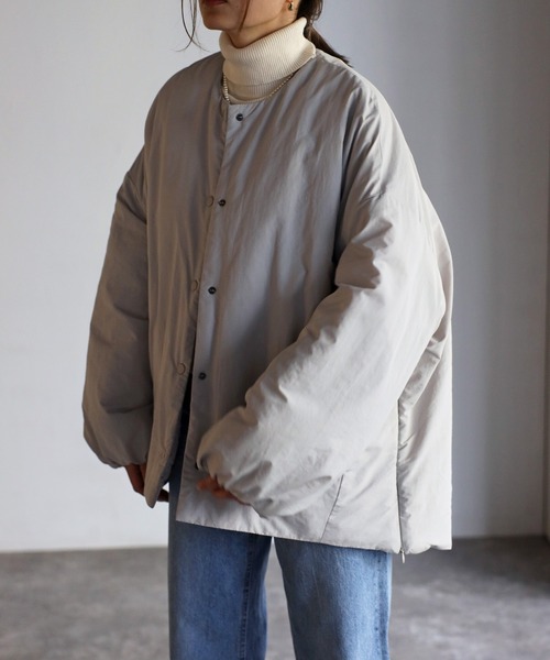 Bonjour Sagan（ボンジュールサガン）の「サイドジップナイロンコート（ノーカラーコート・レディース・グレー系その他/ブラック/アイボリー・FREE）」の3枚目の写真