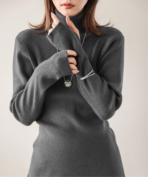 SUGAR BISKET（シュガービスケット）の「フィンガーホールリブタートルニット（ニット/セーター・レディース・ブラック/その他2/グレー/ブラウン/ベージュ・フリー）」の20枚目の写真