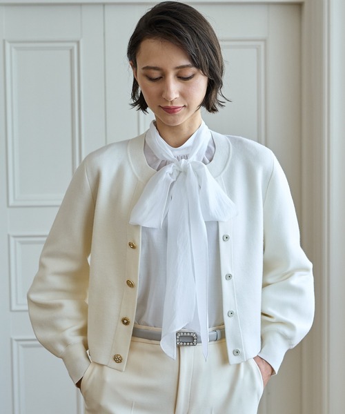 ANAYI（アナイ）の「メリノウールビジュー カーディガン（カーディガン/ボレロ・レディース・オフホワイト/ピンク/ブラック・36/38）」の7枚目の写真