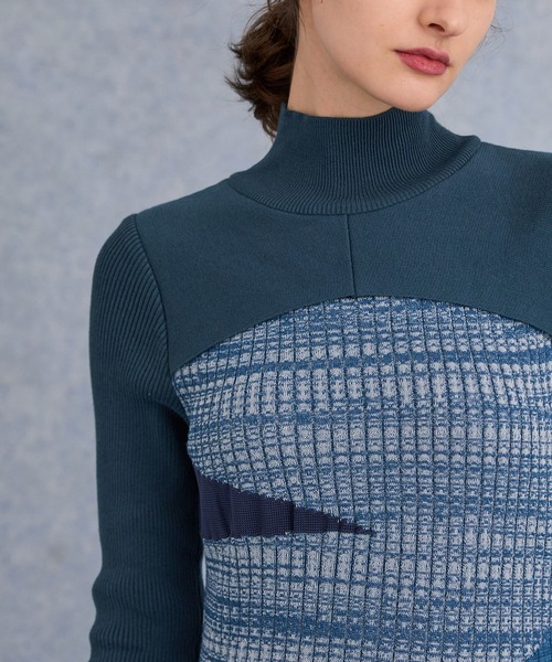 PUBLIC TOKYO(パブリックトウキョウ)の「ストロークライティングニットフレアワンピース(ワンピース・レディース・ブルー/ブラック・FREE)」の14枚目の写真