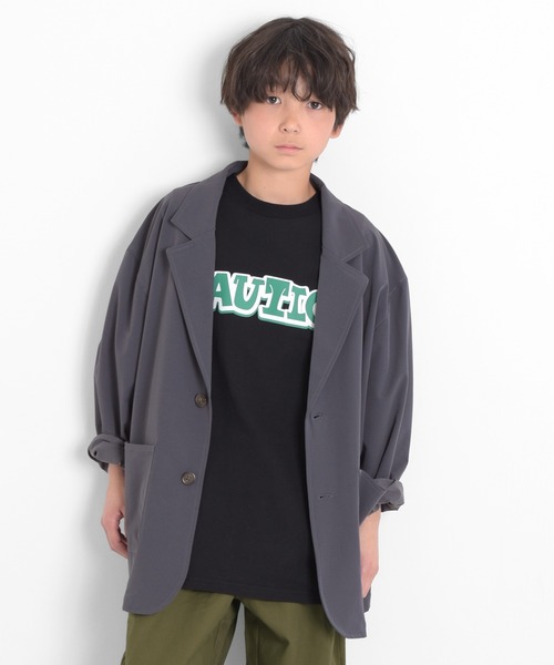 GLAZOS(グラソス)の「ナイロンストレッチ・テーラードジャケット【セットアップ対応】(テーラードジャケット・キッズ・カーキ/チャコールグレー・160cm/170cm/150cm/140cm)」の1枚目の写真