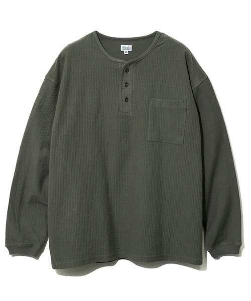 AOZORA(アオゾラ)の「AOZORA/アオゾラ 刺し子WAVEバインダーヘンリー(Tシャツ/カットソー・メンズ・ブラック/オリーブ・MEDIUM/LARGE/X-LARGE)」の1枚目の写真