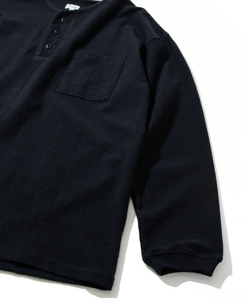 AOZORA(アオゾラ)の「AOZORA/アオゾラ 刺し子WAVEバインダーヘンリー(Tシャツ/カットソー・メンズ・ブラック/オリーブ・MEDIUM/LARGE/X-LARGE)」の5枚目の写真