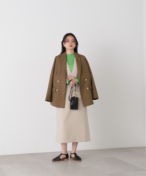 N.(N. Natural Beauty Basic)(エヌエヌナチュラルビューティーベーシック)の「【S Size Line】◆麻調ピークドダブルジャケット(テーラードジャケット・レディース・ネイビー/ブラウン・SMALL/MEDIUM)」の5枚目の写真