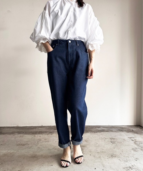 COMMON WARE(コモンウェアー)の「COMMONWARE:12ozデニムワイドテーパードパンツ(デニムパンツ・レディース・ケミカルウォッシュ/インディゴブルー/ライトインディゴブルー/ブラック系/ブラック・L/XL/M)」の15枚目の写真