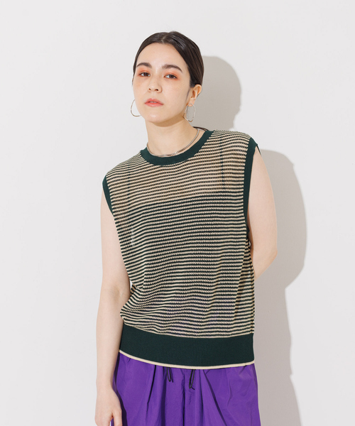 NOMINE(ノミネ)の「メッシュボーダー2WAYプルオーバー(Tシャツ/カットソー・レディース・ブラウン/レッド/ベージュ/グリーン・フリー)」の3枚目の写真