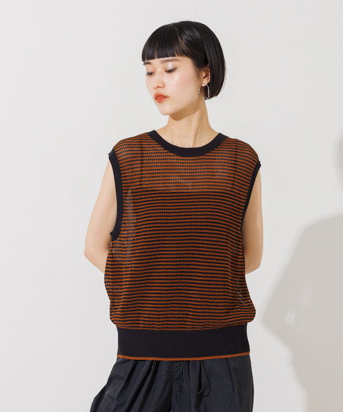 NOMINE(ノミネ)の「メッシュボーダー2WAYプルオーバー(Tシャツ/カットソー・レディース・ブラウン/レッド/ベージュ/グリーン・フリー)」の2枚目の写真