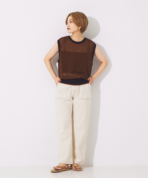 NOMINE(ノミネ)の「メッシュボーダー2WAYプルオーバー(Tシャツ/カットソー・レディース・ブラウン/レッド/ベージュ/グリーン・フリー)」の15枚目の写真