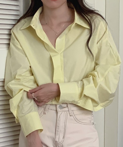DAY CLOSET(デイ クローゼット)の「レディース 長袖パステルプリーツ袖比翼シャツ(シャツ/ブラウス・レディース・グリーン/イエロー/ホワイト・ONE SIZE)」の12枚目の写真