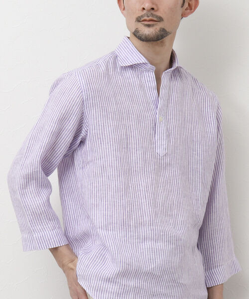 NOLLEY'S goodman(ノーリーズグッドマン)の「リネンスキッパー7分袖 プルオーバーシャツ(シャツ/ブラウス・メンズ・ホワイト/グレー/ブルー/パープル/ブラウン・S/M/L)」の1枚目の写真