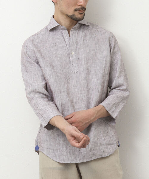 NOLLEY'S goodman(ノーリーズグッドマン)の「リネンスキッパー7分袖 プルオーバーシャツ(シャツ/ブラウス・メンズ・ホワイト/グレー/ブルー/パープル/ブラウン・S/M/L)」の4枚目の写真