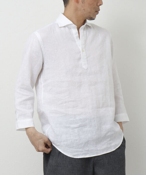 NOLLEY'S goodman(ノーリーズグッドマン)の「リネンスキッパー7分袖 プルオーバーシャツ(シャツ/ブラウス・メンズ・ホワイト/グレー/ブルー/パープル/ブラウン・S/M/L)」の2枚目の写真