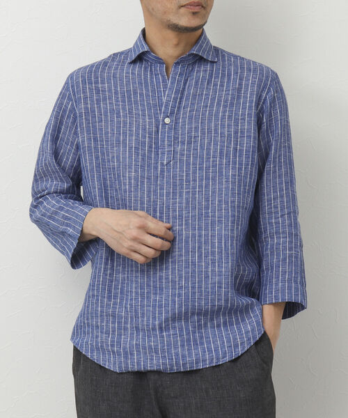 NOLLEY'S goodman(ノーリーズグッドマン)の「リネンスキッパー7分袖 プルオーバーシャツ(シャツ/ブラウス・メンズ・ホワイト/グレー/ブルー/パープル/ブラウン・S/M/L)」の5枚目の写真