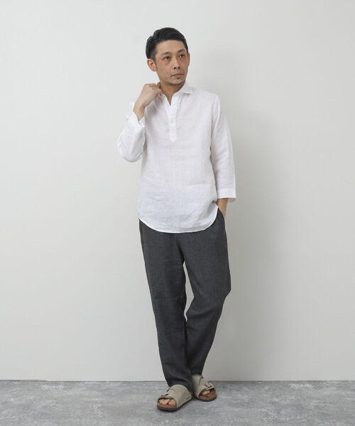 NOLLEY'S goodman(ノーリーズグッドマン)の「リネンスキッパー7分袖 プルオーバーシャツ(シャツ/ブラウス・メンズ・ホワイト/グレー/ブルー/パープル/ブラウン・S/M/L)」の6枚目の写真