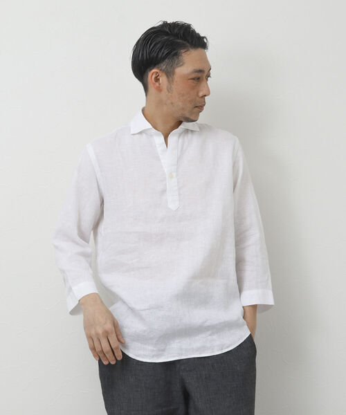 NOLLEY'S goodman(ノーリーズグッドマン)の「リネンスキッパー7分袖 プルオーバーシャツ(シャツ/ブラウス・メンズ・ホワイト/グレー/ブルー/パープル/ブラウン・S/M/L)」の9枚目の写真