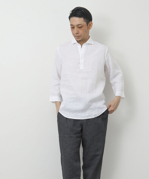 NOLLEY'S goodman(ノーリーズグッドマン)の「リネンスキッパー7分袖 プルオーバーシャツ(シャツ/ブラウス・メンズ・ホワイト/グレー/ブルー/パープル/ブラウン・S/M/L)」の10枚目の写真