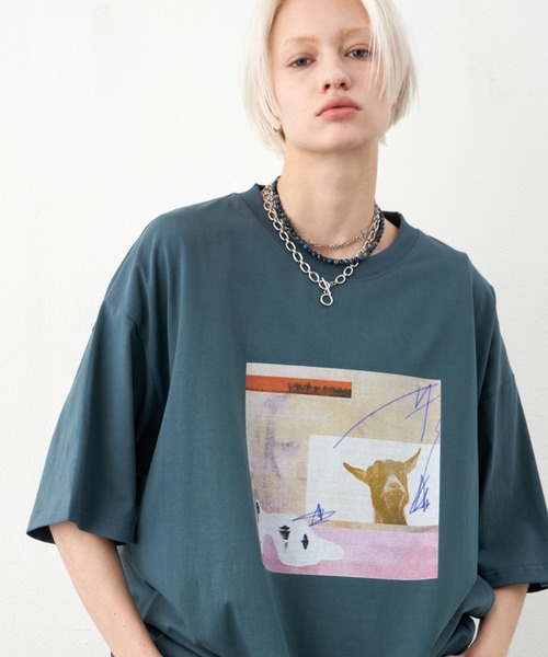 AIVER（アイバー）の「AIVER　コラージュフォトS/SビッグTEE（Tシャツ/カットソー・メンズ・オフホワイト/ブラック/グリーン・MEDIUM/LARGE/SMALL）」の3枚目の写真