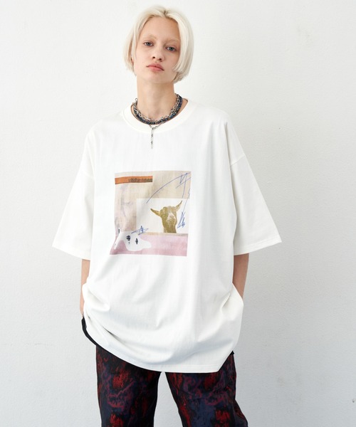 AIVER（アイバー）の「AIVER　コラージュフォトS/SビッグTEE（Tシャツ/カットソー・メンズ・オフホワイト/ブラック/グリーン・MEDIUM/LARGE/SMALL）」の4枚目の写真