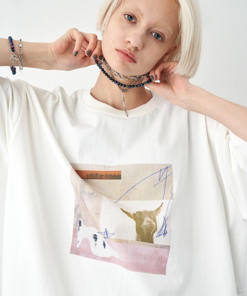 AIVER（アイバー）の「AIVER　コラージュフォトS/SビッグTEE（Tシャツ/カットソー・メンズ・オフホワイト/ブラック/グリーン・MEDIUM/LARGE/SMALL）」の8枚目の写真