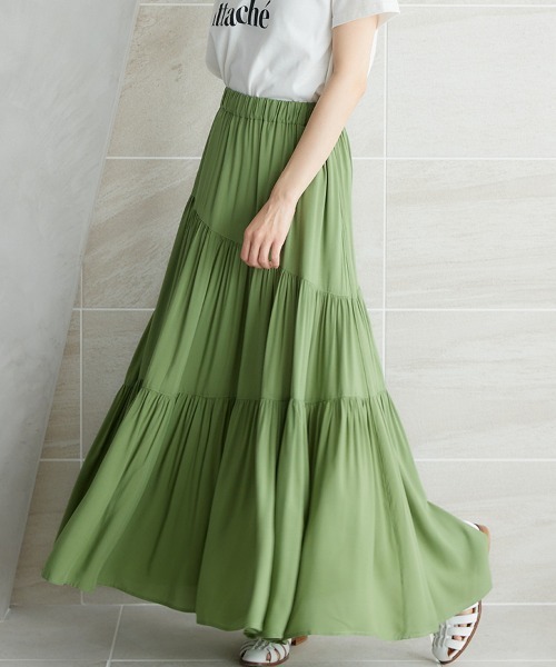 miclat（ミクラ）の「大きいサイズ　ギャザーティアードスカート　miclat（スカート・レディース・ブラック/グリーン系・LL/5L/4L/3L/L）」の17枚目の写真