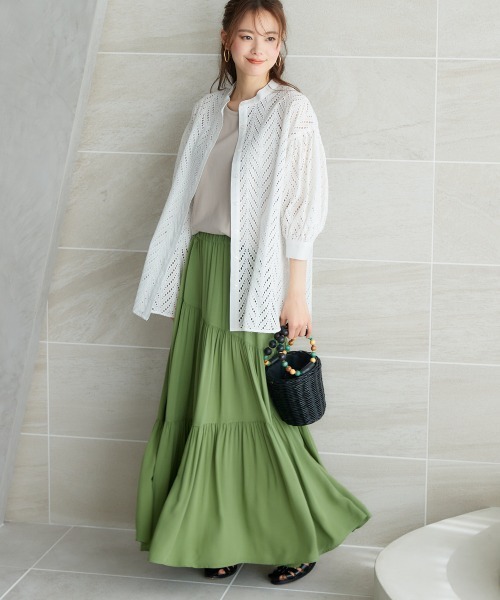 miclat（ミクラ）の「大きいサイズ　ギャザーティアードスカート　miclat（スカート・レディース・ブラック/グリーン系・LL/5L/4L/3L/L）」の3枚目の写真