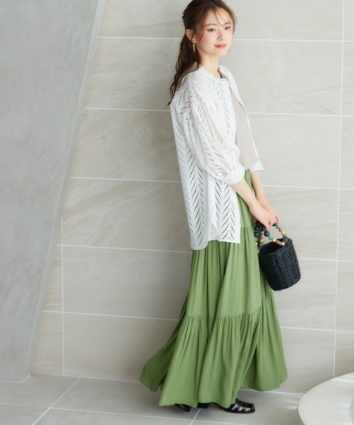 miclat（ミクラ）の「大きいサイズ　ギャザーティアードスカート　miclat（スカート・レディース・ブラック/グリーン系・LL/5L/4L/3L/L）」の7枚目の写真