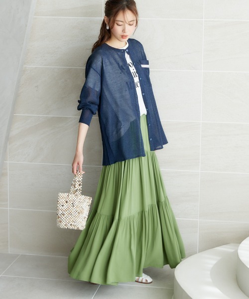 miclat（ミクラ）の「大きいサイズ　ギャザーティアードスカート　miclat（スカート・レディース・ブラック/グリーン系・LL/5L/4L/3L/L）」の9枚目の写真