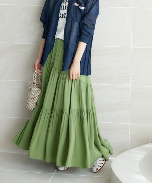 miclat（ミクラ）の「大きいサイズ　ギャザーティアードスカート　miclat（スカート・レディース・ブラック/グリーン系・LL/5L/4L/3L/L）」の20枚目の写真