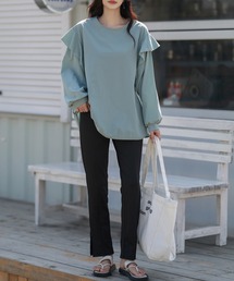 TeddyShop（テディショップ）の「【UVカット率 99%以上】レディース水着 長袖ショルダーフリルラッシュガードトップス+スリットレギンス 上下2点セット（ラッシュガード・レディース）」