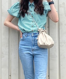 Chick | ギンガムチェックパフスリーブ半袖トップス(シャツ/ブラウス)