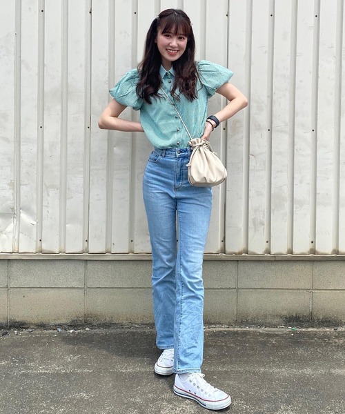 Chick(チック)の「ギンガムチェックパフスリーブ半袖トップス(シャツ/ブラウス・レディース・ブラック/グリーン・FREE)」の11枚目の写真