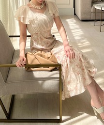 シフォン花柄ドッキングマーメイドワンピース