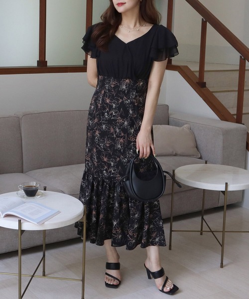 新品 PARTY シフォンブラウスドッキングニットマーメイドワンピース シフォンブラウスドッキングニットマーメイドワンピース
