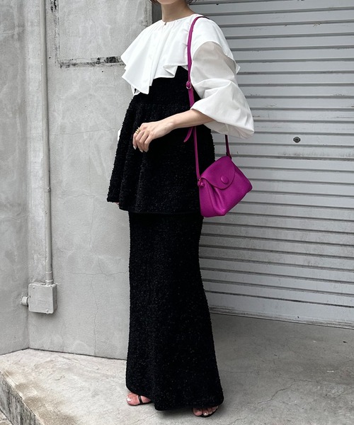 COLLAGE GALLARDAGALANTE（コラージュガリャルダガランテ）の「ツイードライクニットキャミ（キャミソール・レディース・ブラック/シルバー・FREE）」の17枚目の写真