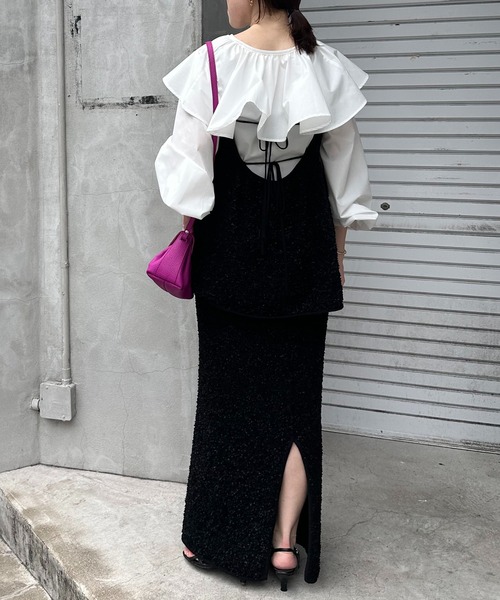 COLLAGE GALLARDAGALANTE（コラージュガリャルダガランテ）の「ツイードライクニットキャミ（キャミソール・レディース・ブラック/シルバー・FREE）」の8枚目の写真