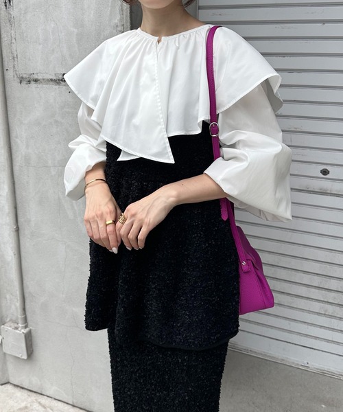 COLLAGE GALLARDAGALANTE（コラージュガリャルダガランテ）の「ツイードライクニットキャミ（キャミソール・レディース・ブラック/シルバー・FREE）」の14枚目の写真