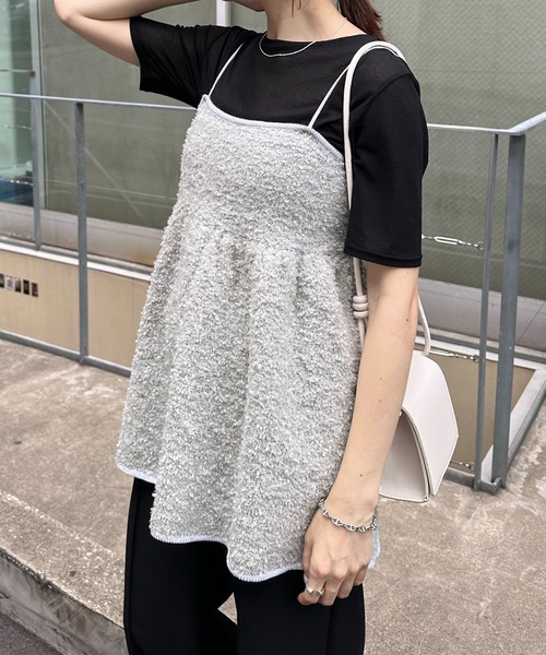 COLLAGE GALLARDAGALANTE（コラージュガリャルダガランテ）の「ツイードライクニットキャミ（キャミソール・レディース・ブラック/シルバー・FREE）」の15枚目の写真