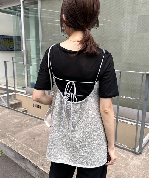 COLLAGE GALLARDAGALANTE（コラージュガリャルダガランテ）の「ツイードライクニットキャミ（キャミソール・レディース・ブラック/シルバー・FREE）」の4枚目の写真