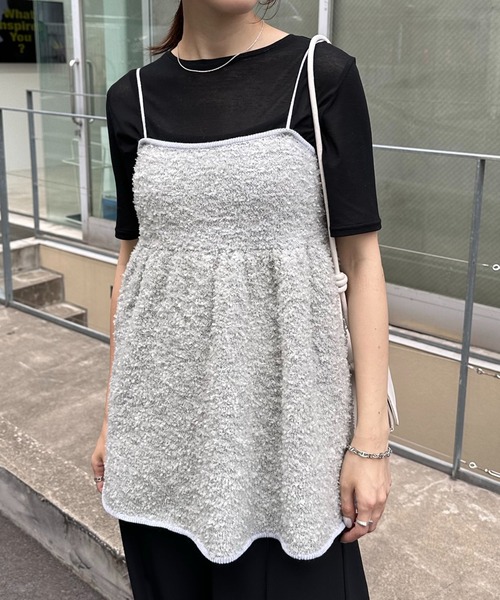 COLLAGE GALLARDAGALANTE（コラージュガリャルダガランテ）の「ツイードライクニットキャミ（キャミソール・レディース・ブラック/シルバー・FREE）」の12枚目の写真