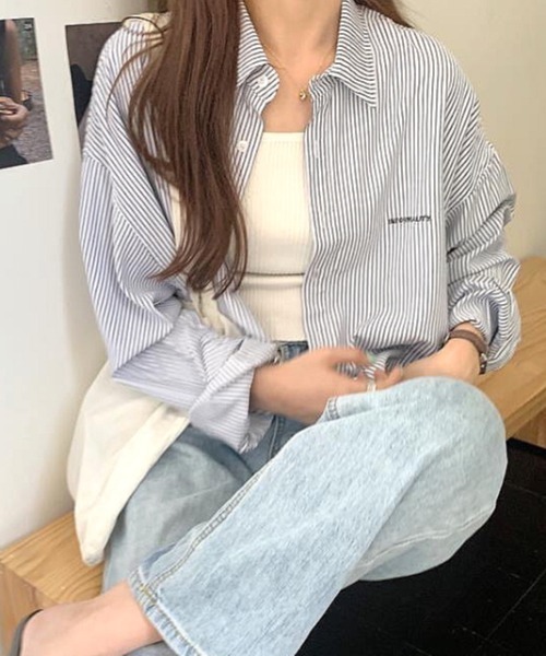 SHEENA(シーナ)の「クロップド丈ストライプシャツ(シャツ/ブラウス・レディース・ホワイト/サックスブルー・M)」の18枚目の写真