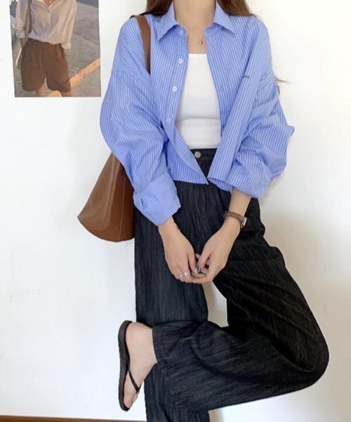 SHEENA(シーナ)の「クロップド丈ストライプシャツ(シャツ/ブラウス・レディース・ホワイト/サックスブルー・M)」の8枚目の写真