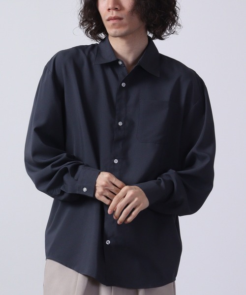 FUNALIVE(ファンアライブ)の「Thick long sleeve loose fit shirt / とろみ長袖ルーズフィットシャツ unisex(シャツ/ブラウス・メンズ・ブラック/ネイビー/杢グレー/ブルーグリーン/チャコール/キャメル・LL/M/L)」の3枚目の写真
