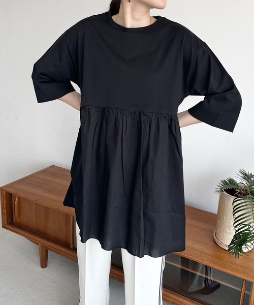 LOWRYS FARM(ローリーズファーム)の「フハクキリカエチュニック8S 967044(Tシャツ/カットソー・レディース・ブラック/ホワイト/ネイビー・FREE)」の7枚目の写真