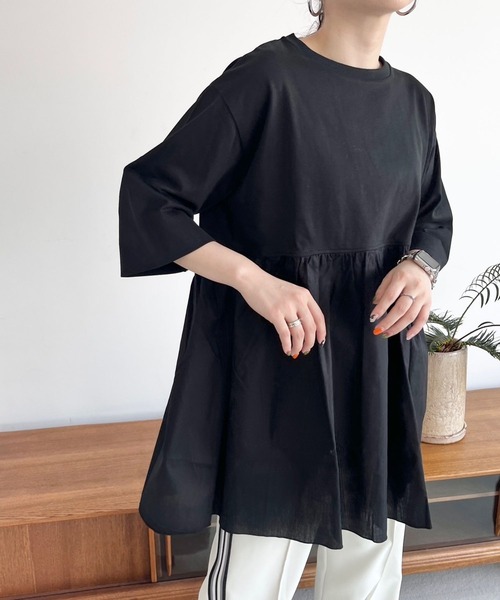 LOWRYS FARM(ローリーズファーム)の「フハクキリカエチュニック8S 967044(Tシャツ/カットソー・レディース・ブラック/ホワイト/ネイビー・FREE)」の8枚目の写真